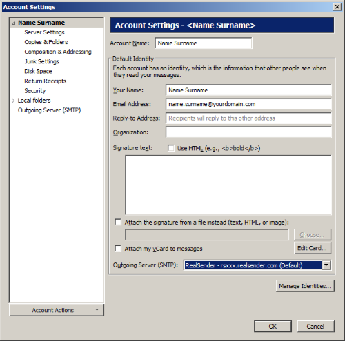 Thunderbird - Serveur sortant (SMTP)