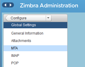 zimbra admin - configuration - paramètres généraux - mta