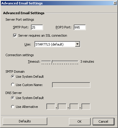 GroupMail - Propriétés du compte - Options de livraison - Paramètres avancés de messagerie