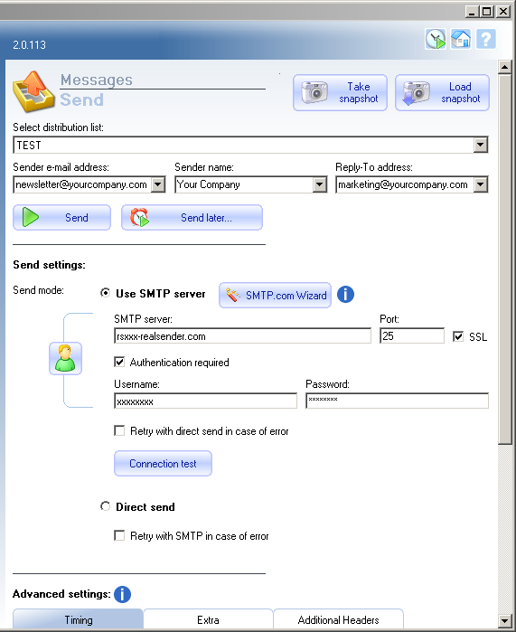 SendBlaster - messages - envoyer