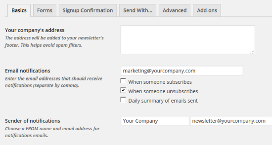 mailpoet - paramètres - notions de base