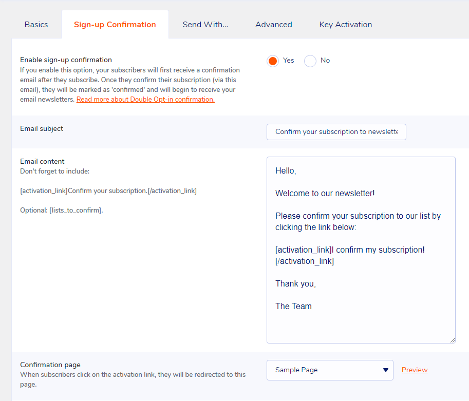 Confirmation d'inscription
